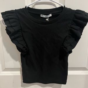 Zara Ruffled Sleeve Top - Black